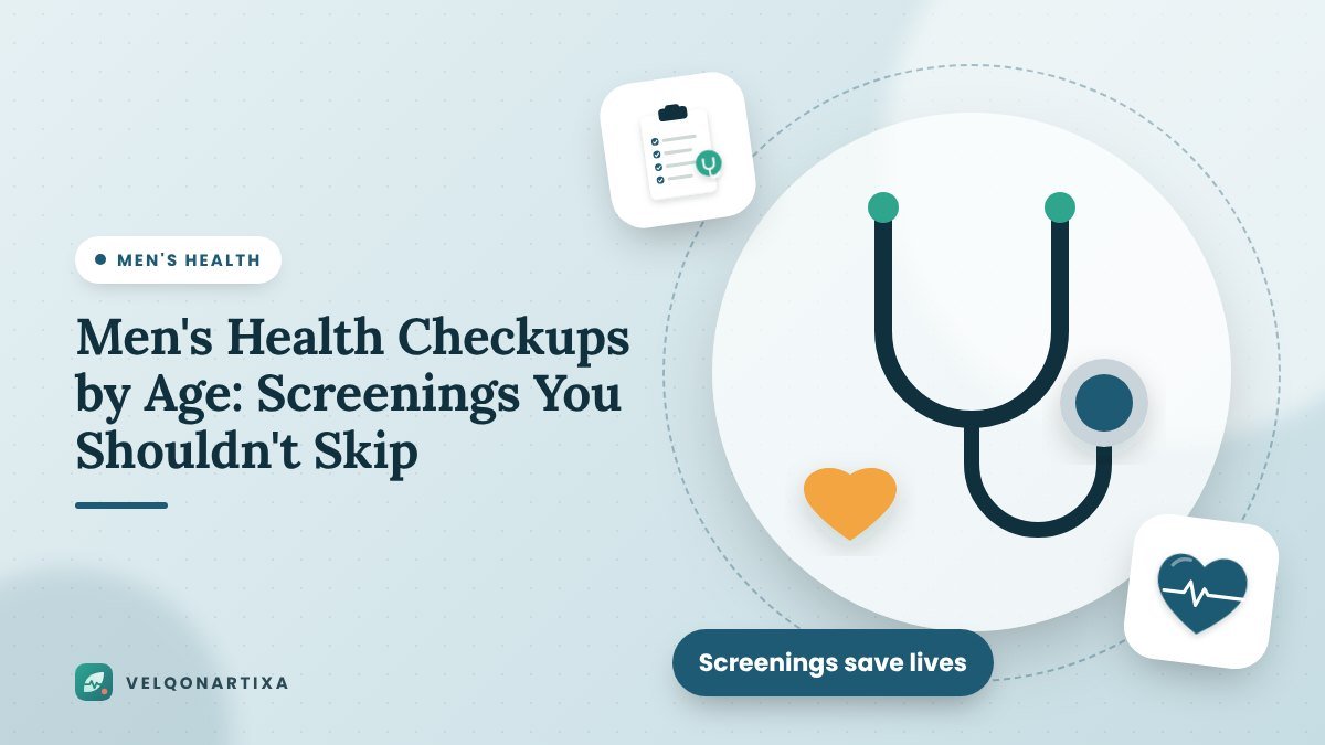 Illustration of a stethoscope and heart representing a men's health checkup