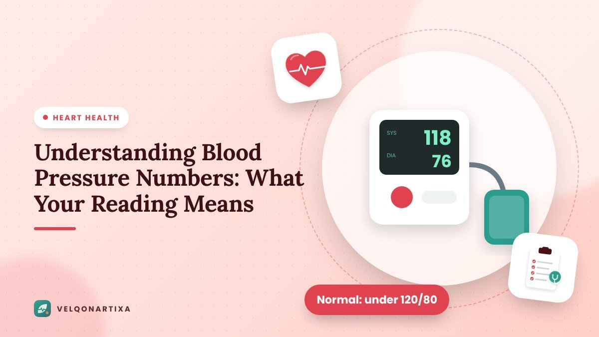 Illustration of a digital blood pressure monitor showing a reading of 118 over 76